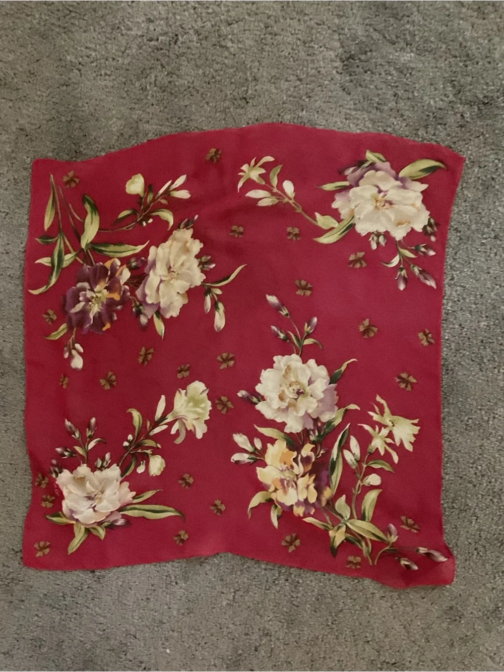 Echo Deep Red Floral Silk Scarf with Cream and Green Accents